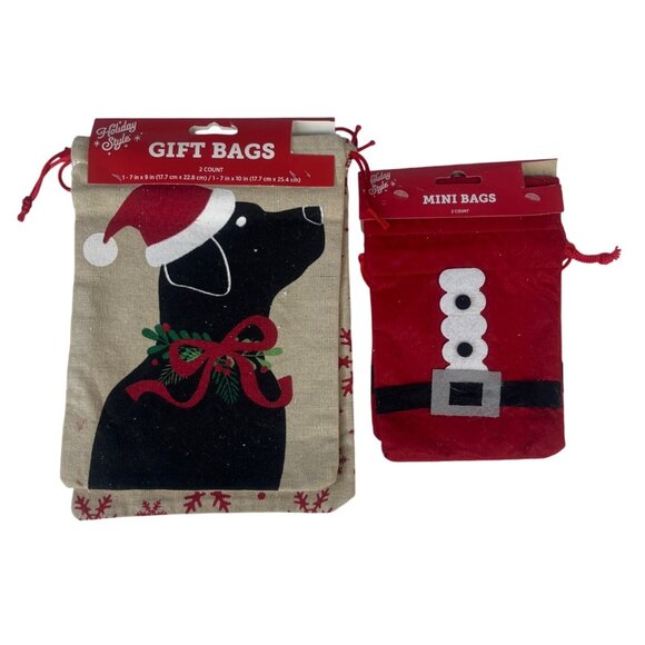 Holiday Style Cloth Gift Mini Bags Bundle New Santa Dog Christmas - Picture 1 of 5